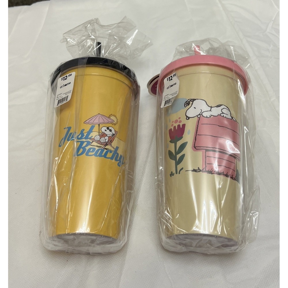 Peanuts Snoopy Iced‎ Coffee Tumbler Set of 2 Just Beachy Doghouse Charlie Brown